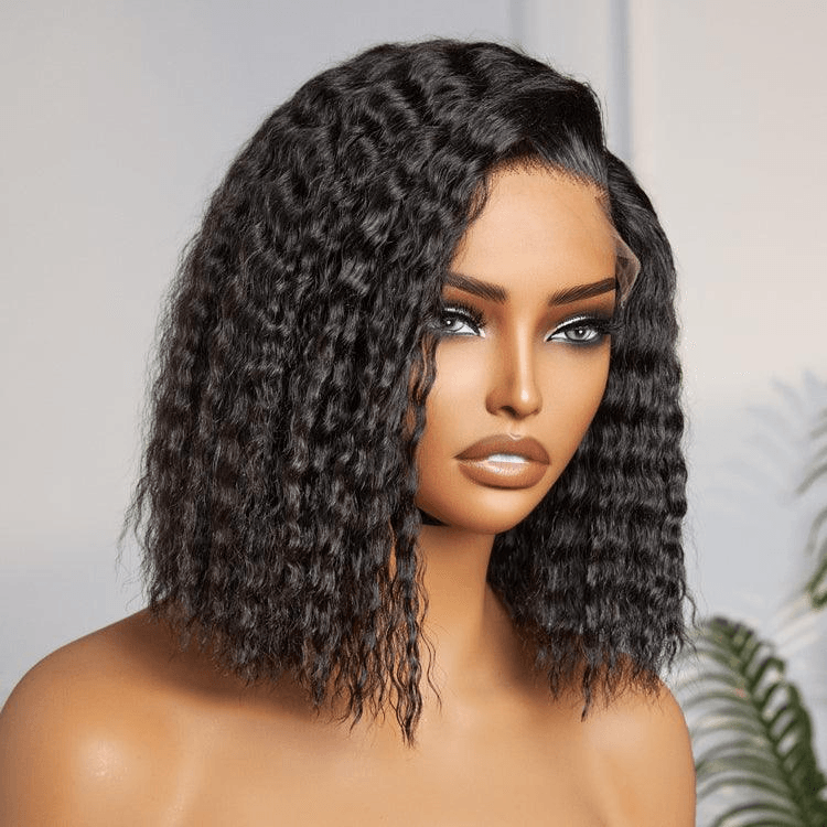 Super Bob Bohemian Curly Minimalist 6x4 Lace Glueless C Part Short Wig 100% Human Hair TianaHair