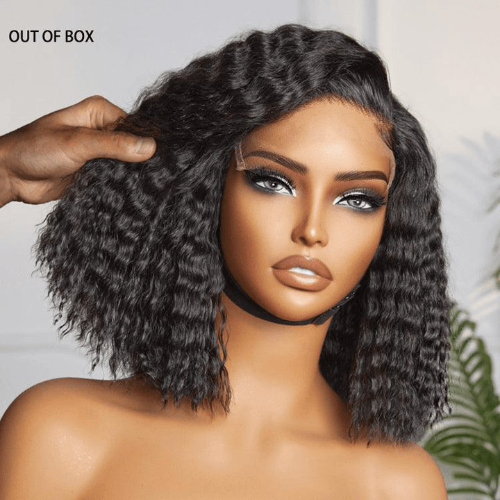 Super Bob Bohemian Curly Minimalist 6x4 Lace Glueless C Part Short Wig 100% Human Hair TianaHair