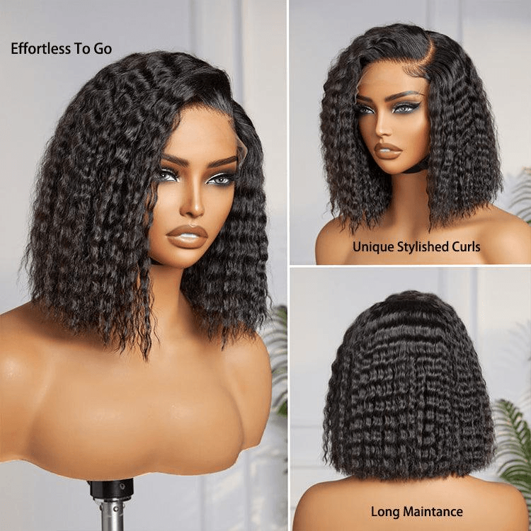 Super Bob Bohemian Curly Minimalist 6x4 Lace Glueless C Part Short Wig 100% Human Hair TianaHair