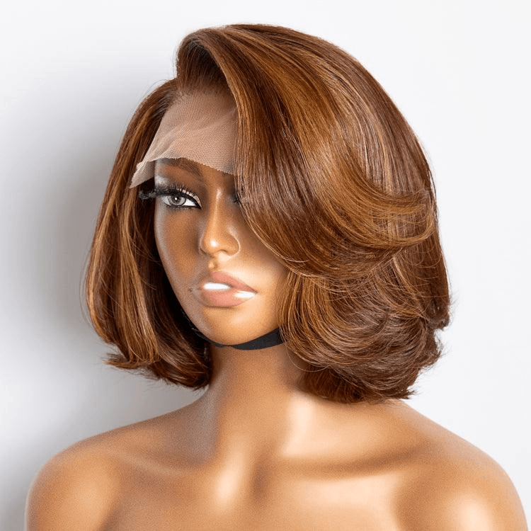 Toffee Brown Mix Blonde Layered Cut Glueless 4x4 Closure Lace Bob Wig TianaHair