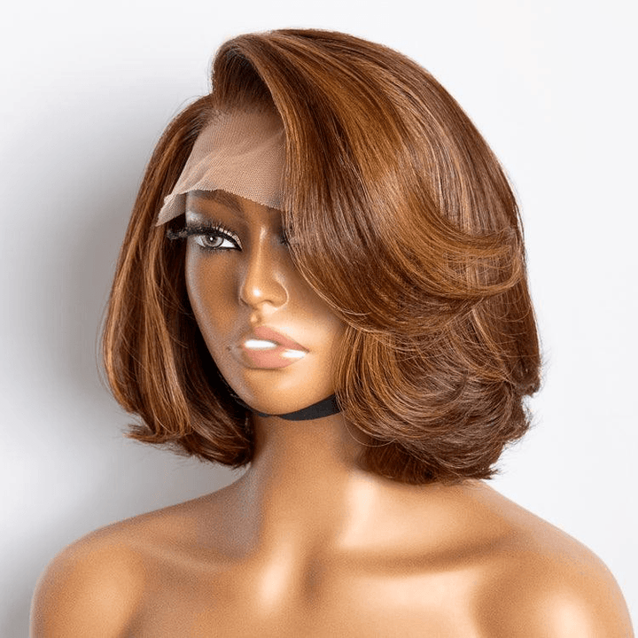 Toffee Brown Mix Blonde Layered Cut Glueless 4x4 Closure Lace Bob Wig TianaHair