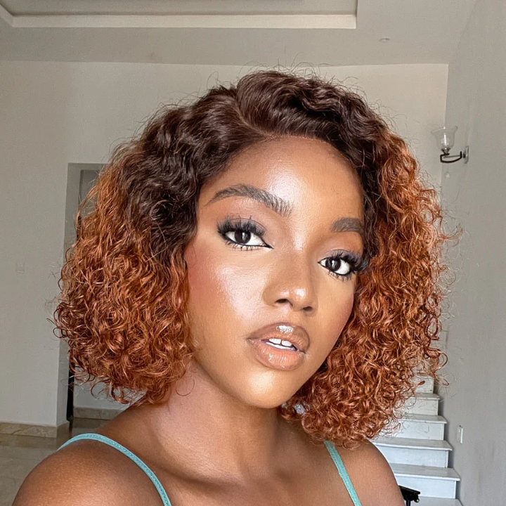 Trendy Mix Brown Short Cut Curly 6X4 Lace Glueless Side Part Curly Bob Wig TianaHair