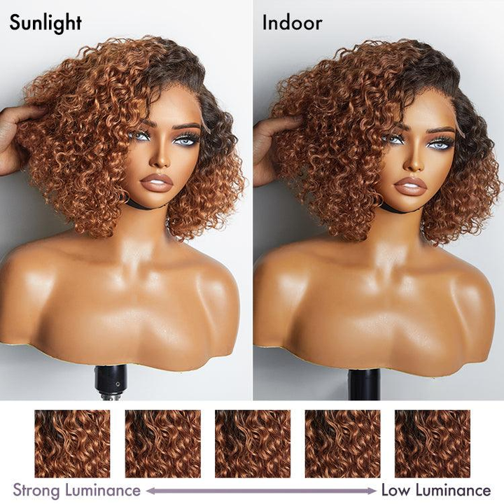 Trendy Mix Brown Short Cut Curly 6X4 Lace Glueless Side Part Curly Bob Wig TianaHair