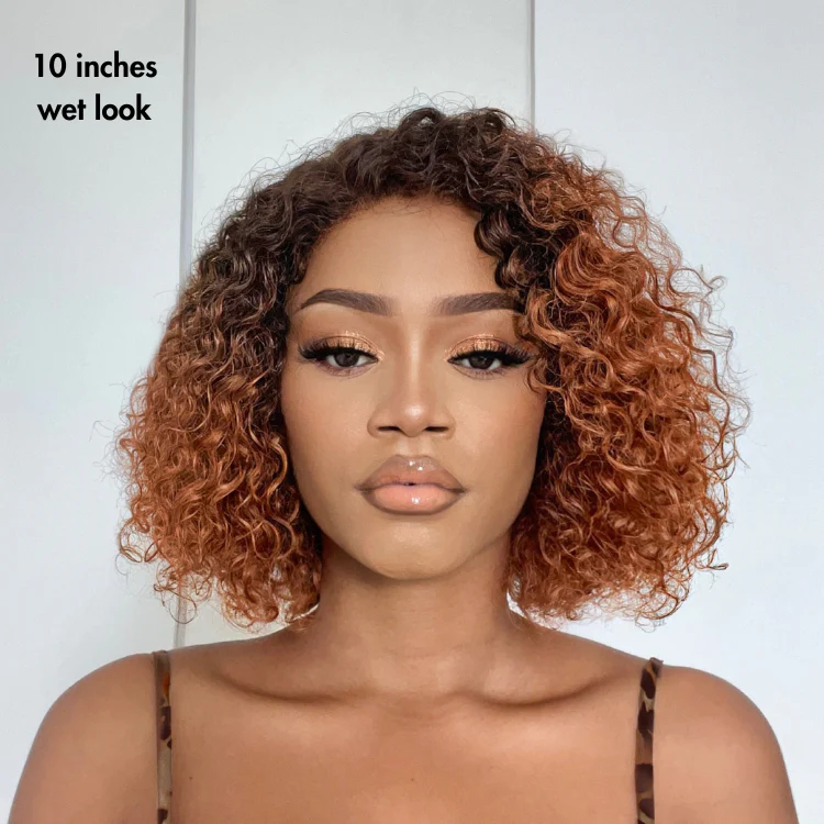 Trendy Mix Brown Short Cut Curly 6X4 Lace Glueless Side Part Curly Bob Wig TianaHair