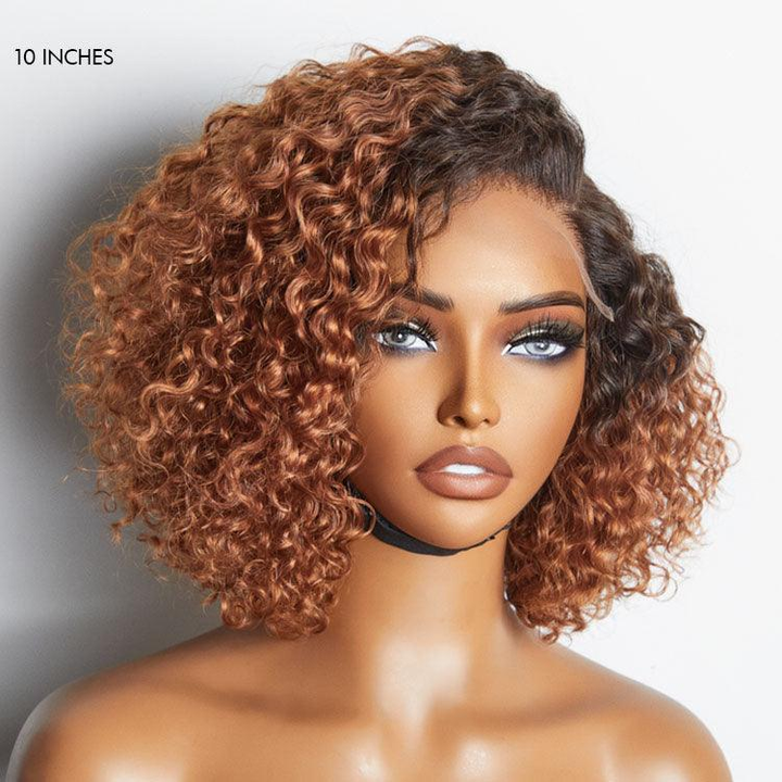 Trendy Mix Brown Short Cut Curly 6X4 Lace Glueless Side Part Curly Bob Wig TianaHair