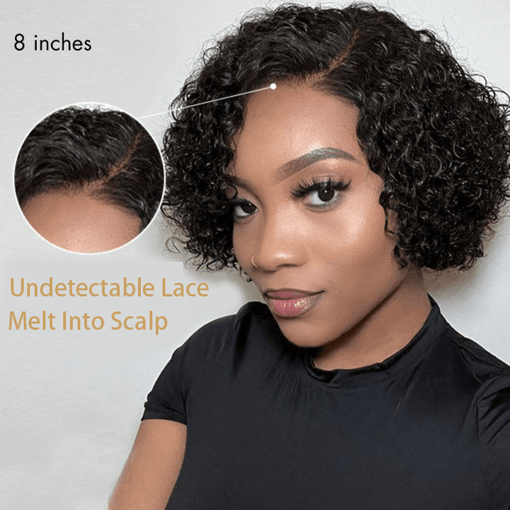 Trendy Short Cut Curly 6x4 Closure Lace Put On And Go Glueless Left Side Part Wig 100% Human Hair TianaHair