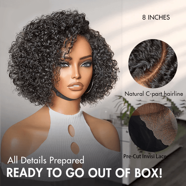 Trendy Short Cut Curly 6x4 Closure Lace Put On And Go Glueless Left Side Part Wig 100% Human Hair TianaHair