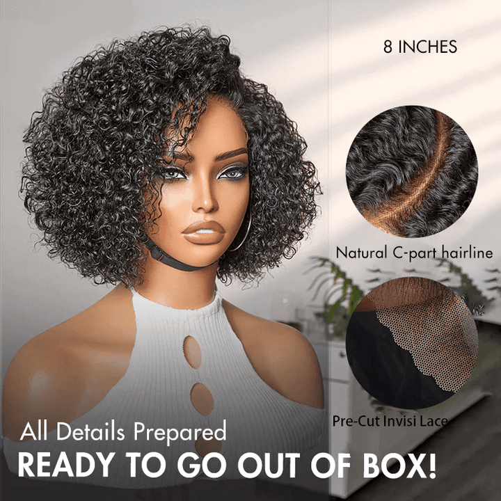 Trendy Short Cut Curly 6x4 Closure Lace Put On And Go Glueless Left Side Part Wig 100% Human Hair TianaHair