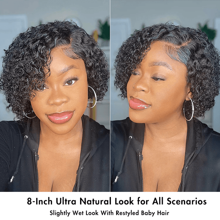 Trendy Short Cut Curly 6x4 Closure Lace Put On And Go Glueless Left Side Part Wig 100% Human Hair TianaHair