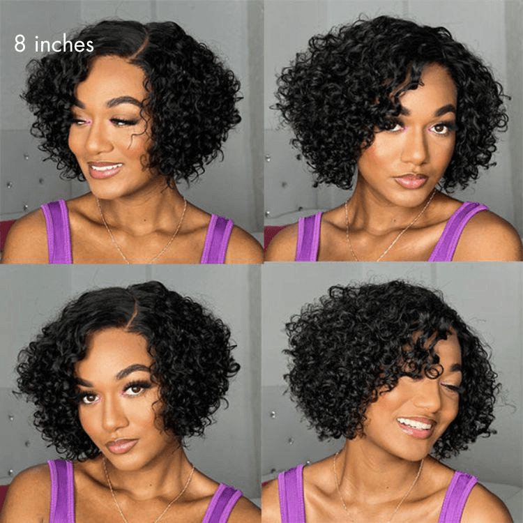 Trendy Short Cut Curly 6x4 Closure Lace Put On And Go Glueless Left Side Part Wig 100% Human Hair TianaHair