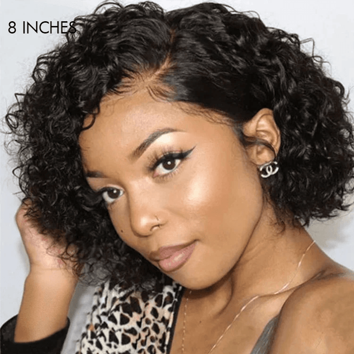 Trendy Short Cut Curly 6x4 Closure Lace Put On And Go Glueless Left Side Part Wig 100% Human Hair TianaHair