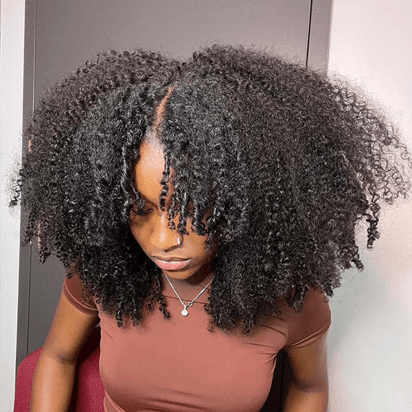 V Part Kinky Curly Glueless Wigs Pre-plucked 100% Human Hair TianaHair