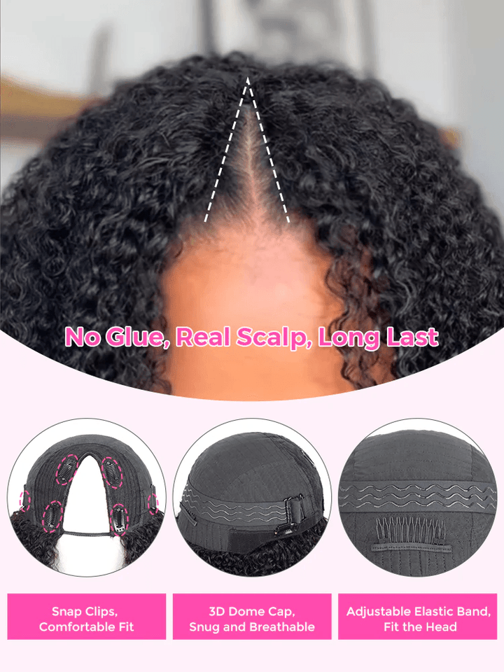 V Part Kinky Curly Glueless Wigs Pre-plucked 100% Human Hair TianaHair