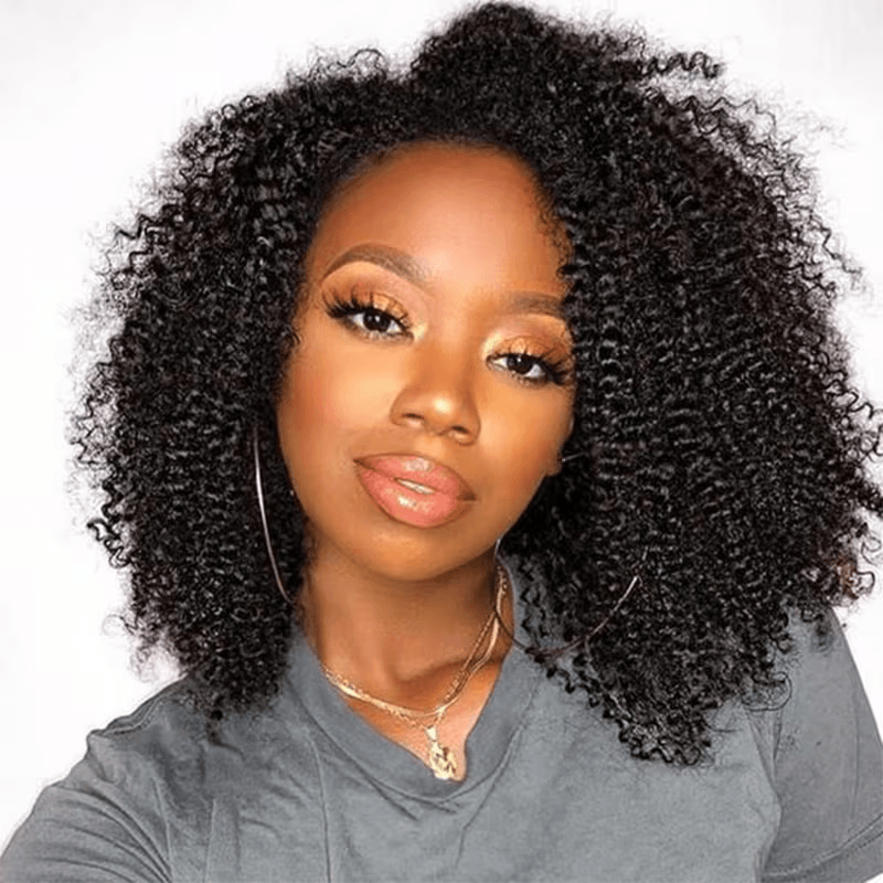 V Part Natural Black Afro Curly Glueless Wigs 180% Density 100% Human Hair TianaHair