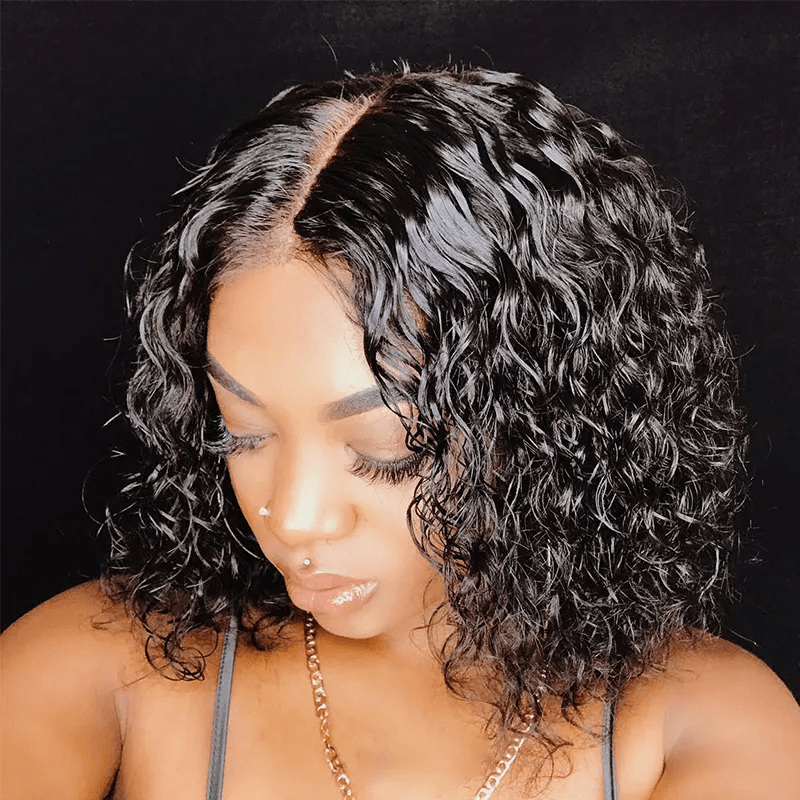 Water Wave 4x4 Closure Lace Put On And Go Glueless Bob Wigs 100% Human Hair TianaHair