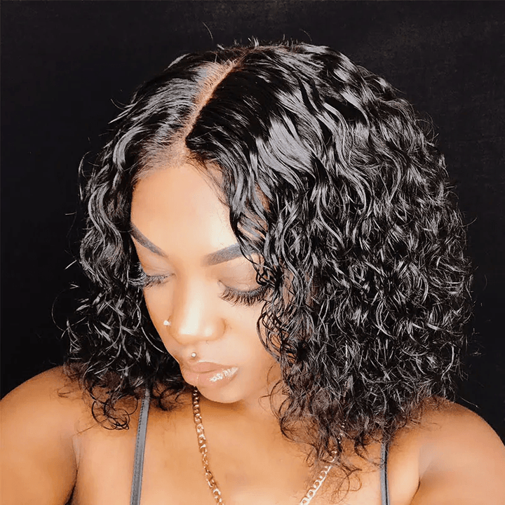 Water Wave 4x4 Closure Lace Put On And Go Glueless Bob Wigs 100% Human Hair TianaHair