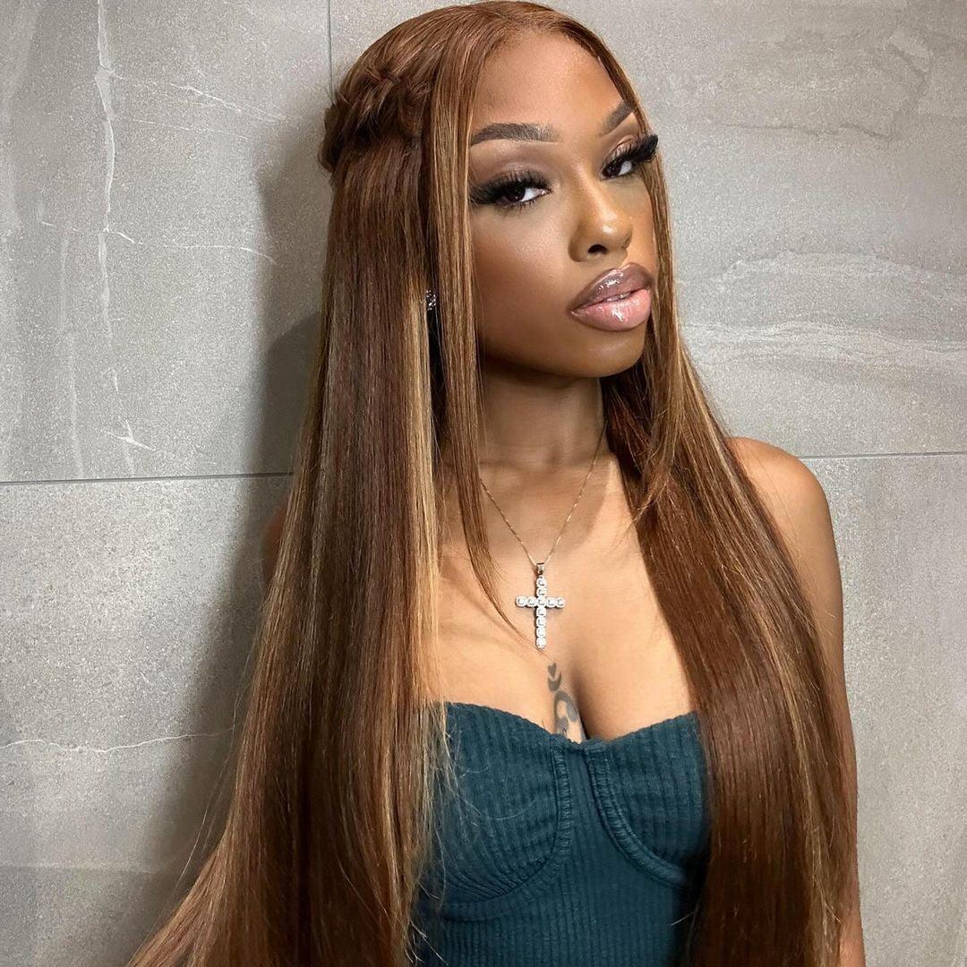 Wear Go 6x4 Highlight Brown Wigs Silky Straight Pre-plucked Glueless Lace Wigs TianaHair