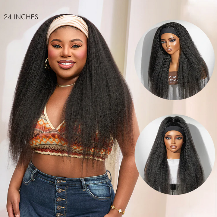 Anfängerfreundliche, wassergewellte, kleberlose Perücke mit langem Stirnband, 100 % Echthaar