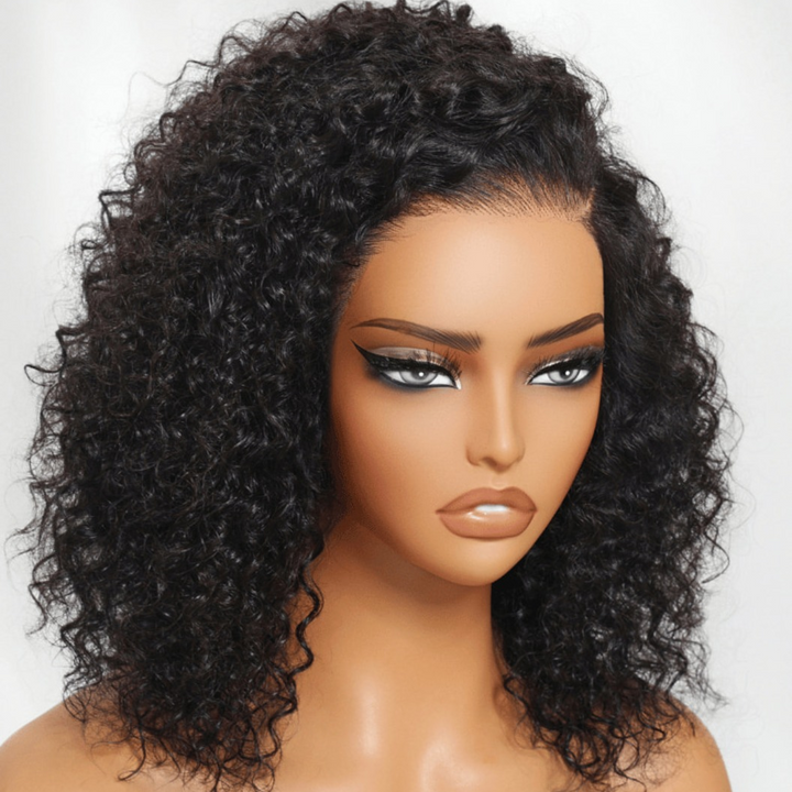 4x4/7x5 Lace Black Side Part Curly Bob Wear Go Glueless Wig