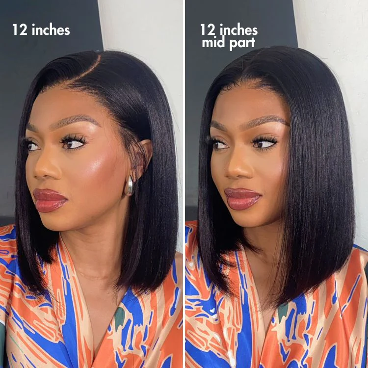 Pre-Max Nature Yaki / Silky Staight Bob Ear-to-Ear Glueless 13x4 Frontal Transparent/HD Lace Short Bob Wig