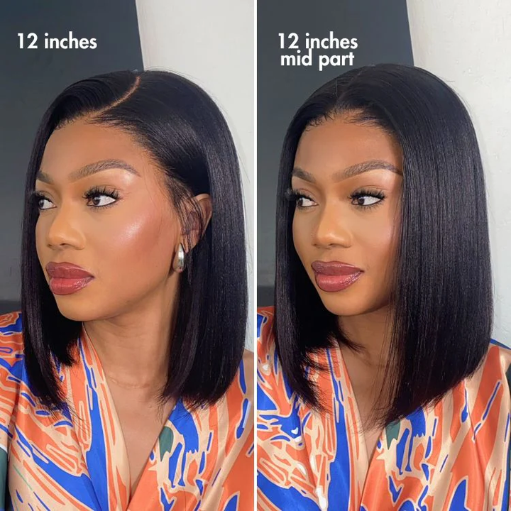 Pre-Max Nature Yaki / Silky Staight Bob Ear-to-Ear Glueless 13x4 Frontal Transparent/HD Lace Short Bob Wig