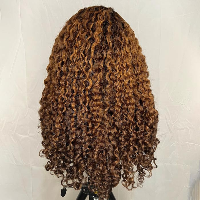 4x4/7x5 Lace Ombre Black Brown 4C Edges Hairline Coily Curly Glueless Wig Human Hair