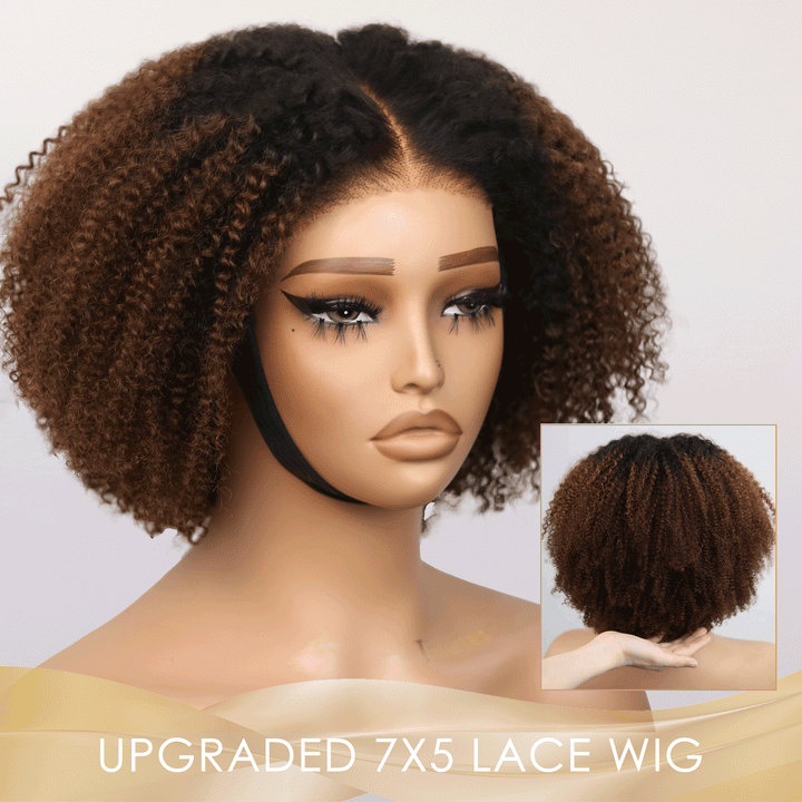Afro Kinky Curly Ombre Chocolate 4x4/7x5 Pre-Everyhthing & Transparent Lace Wear Go Glueless Wig
