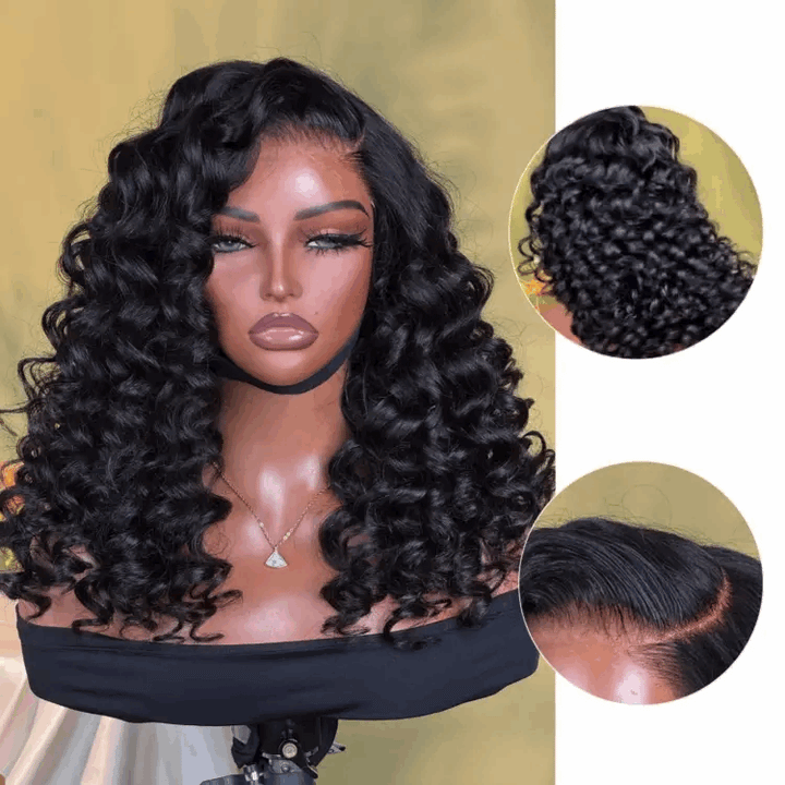4x4/7x5 Lace Bouncy Wand Curly Glueless Wig 100% Human Hair