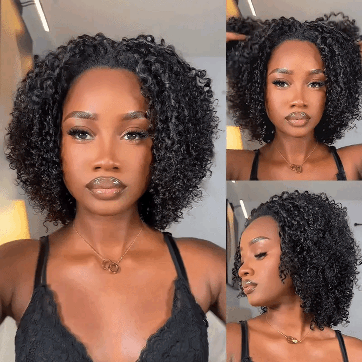 3 IN 1 HALF WIG Layer Cut Kinky Curly Half Wig Draw-strings Flip Over Wig