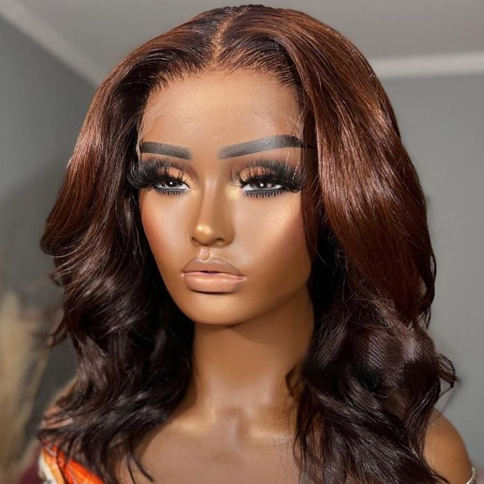 4x4 Lace Auburn Brown Loose Wavy Glueless Wig 100% Human Hair