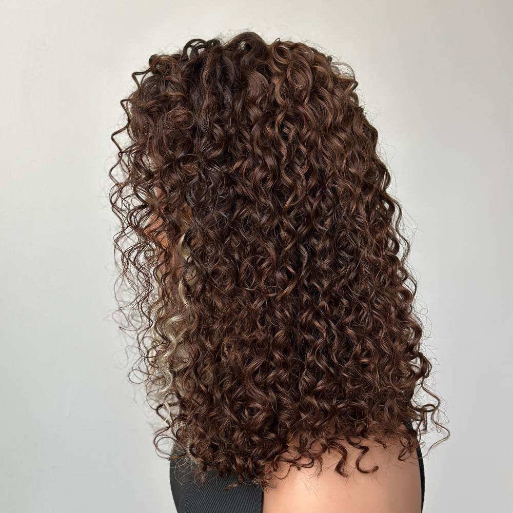 4x4/7x5 Lace Brown With Blonde Highlight Kinky Curly Pre-Everything Wear Go Glueless Wig