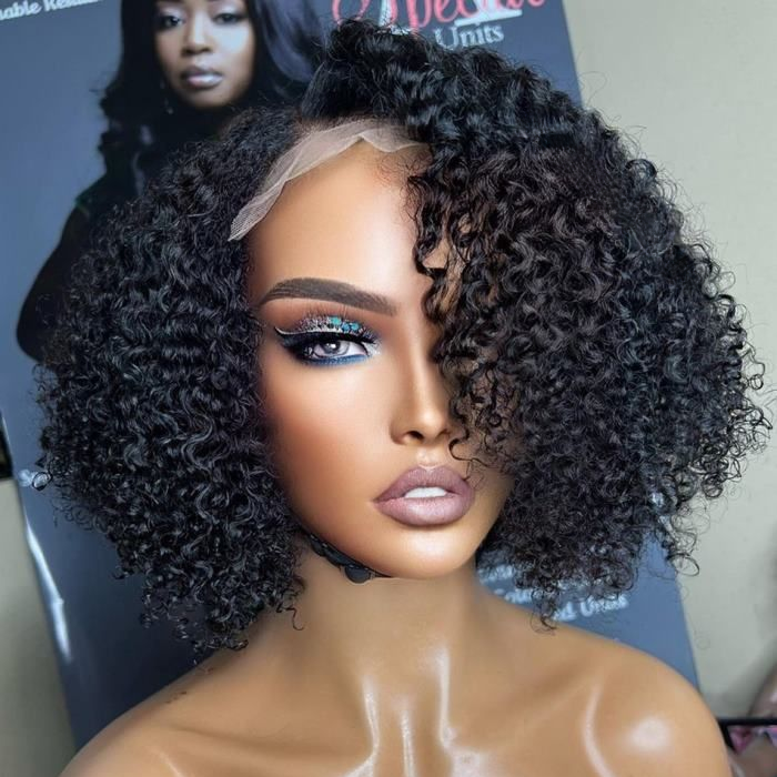 4x4/7x5 Lace Midnight Bounce Curly Side Part Bob Wear Go Glueless Wig
