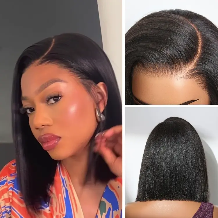 Pre-Max Nature Yaki / Silky Staight Bob Ear-to-Ear Glueless 13x4 Frontal Transparent/HD Lace Short Bob Wig