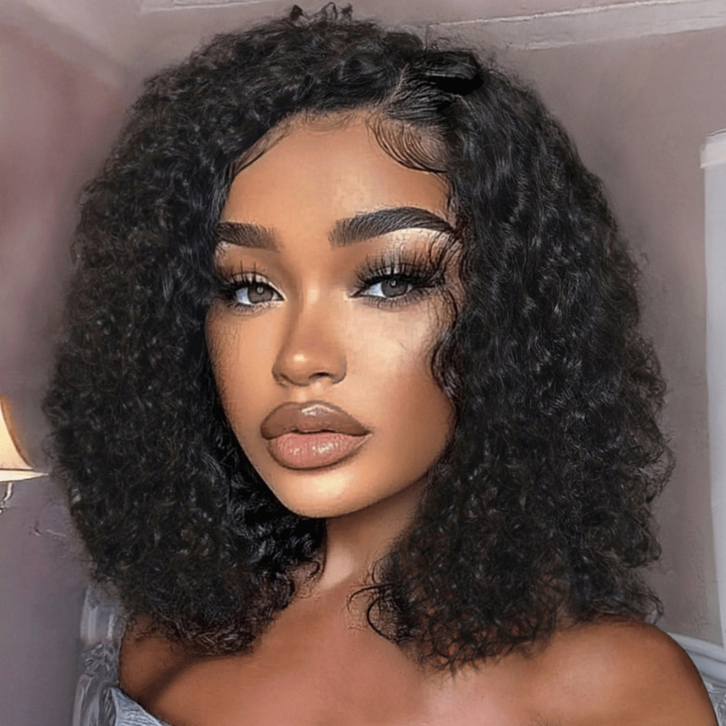 4x4/7x5 Lace Black Side Part Curly Bob Wear Go Glueless Wig
