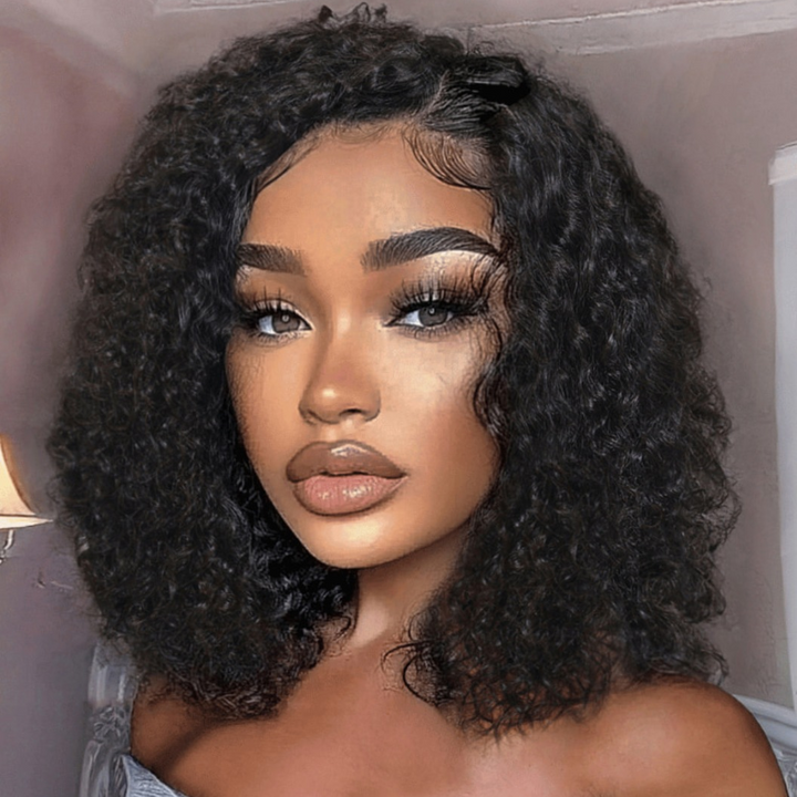 4x4/7x5 Lace Black Side Part Curly Bob Wear Go Glueless Wig