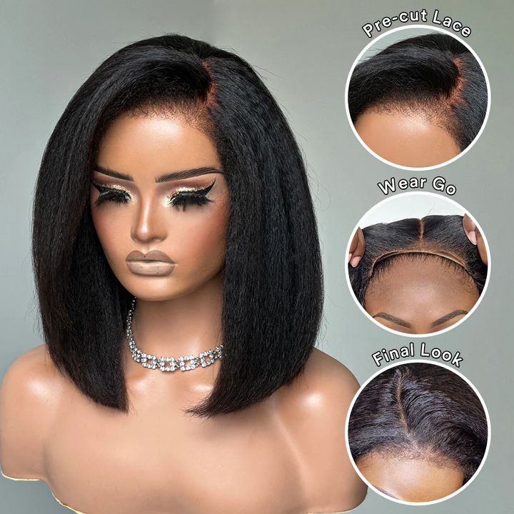 4x4 Lace Kinky Straight With 4C Hairline C Part Glueless Wig 100% Human Hair
