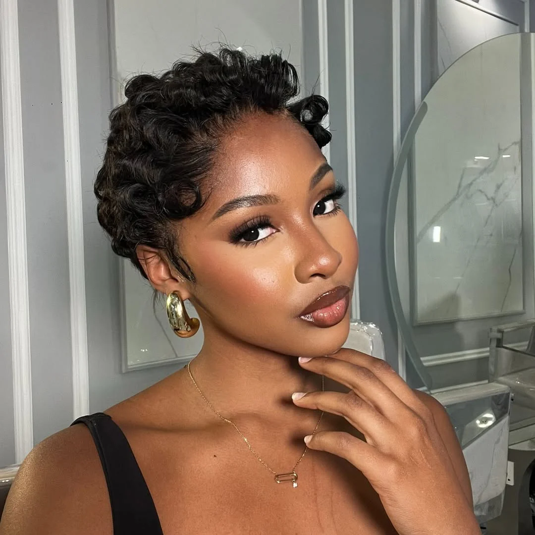 13x4 Frontal Lace Curly Texture Short Pixie Cut Human Hair Wig