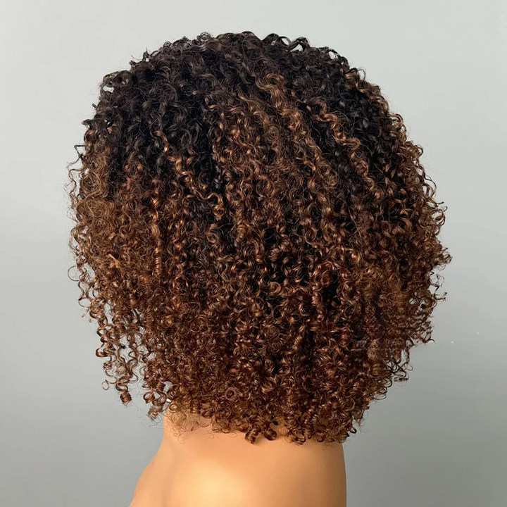 3 IN 1 HALF WIG Ombre Brown Layered Curly Pre-Styled Kinky Coily Half Wig Flip Over Draw-strings Wig