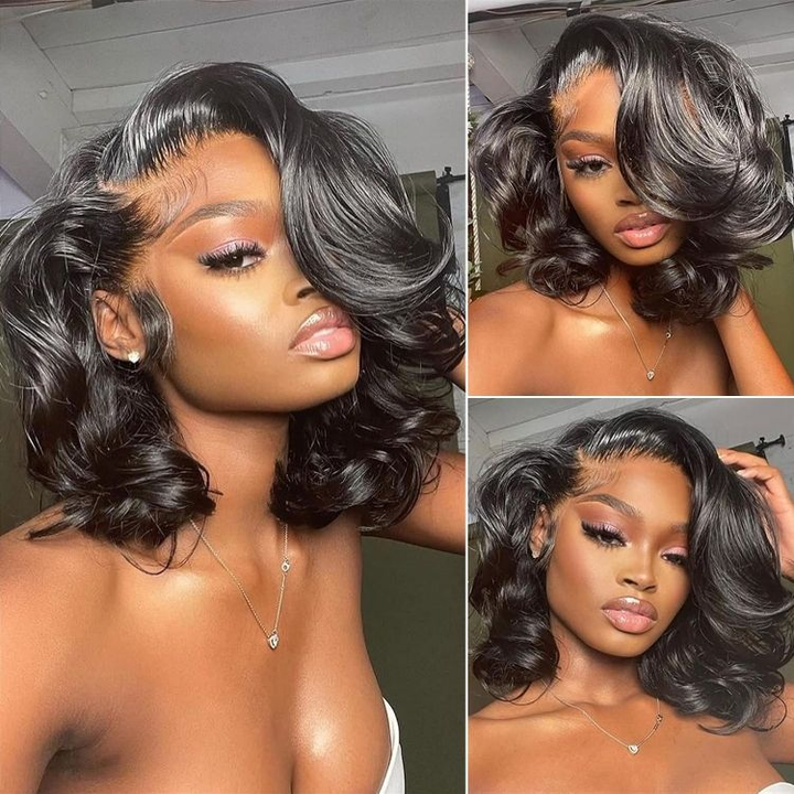 Pre-Max 13x4 Frontal Lace Loose Body Wave Short Bob Glueless Wig 100% Human Hair