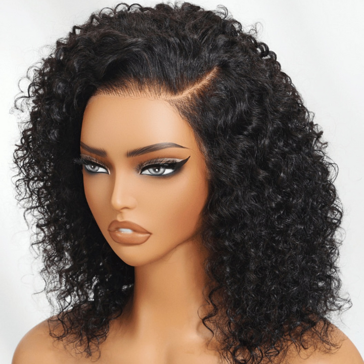 4x4/7x5 Lace Black Side Part Curly Bob Wear Go Glueless Wig