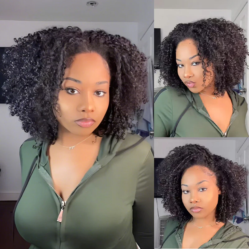 3 IN 1 HALF WIG Layer Cut Kinky Curly Half Wig Draw-strings Flip Over Wig