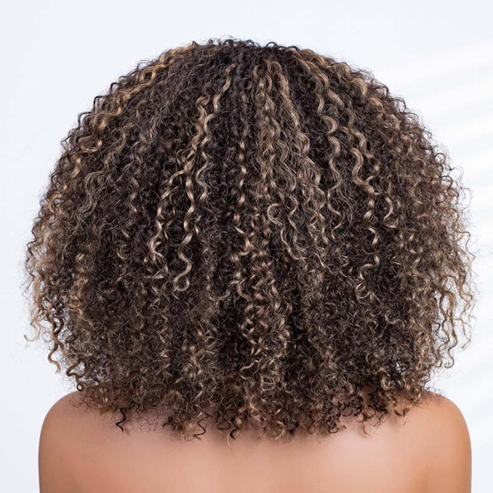 3 IN 1 HALF WIG Highlight Brown Kinky Curly Half Wig Draw-strings Flip Over Wig