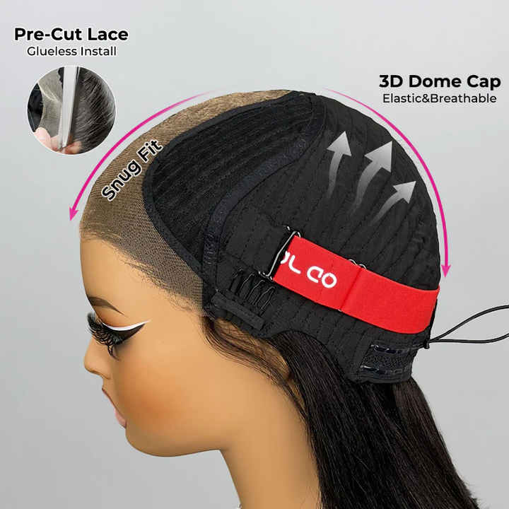9x6 T Part Layered Cut Bob Yaki Straight Wig Deep Part Lace Flexi-Fit Invisi Drawstring Cap Glueless Wig