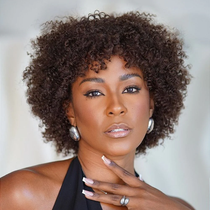 Perruque longue bouclée crépue sans colle sans dentelle 100 % cheveux humains