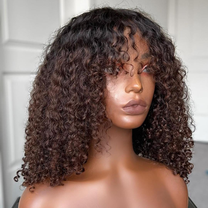 Perruque Afro Kinky Curly 6x4 pré-assemblée et transparente en dentelle sans colle