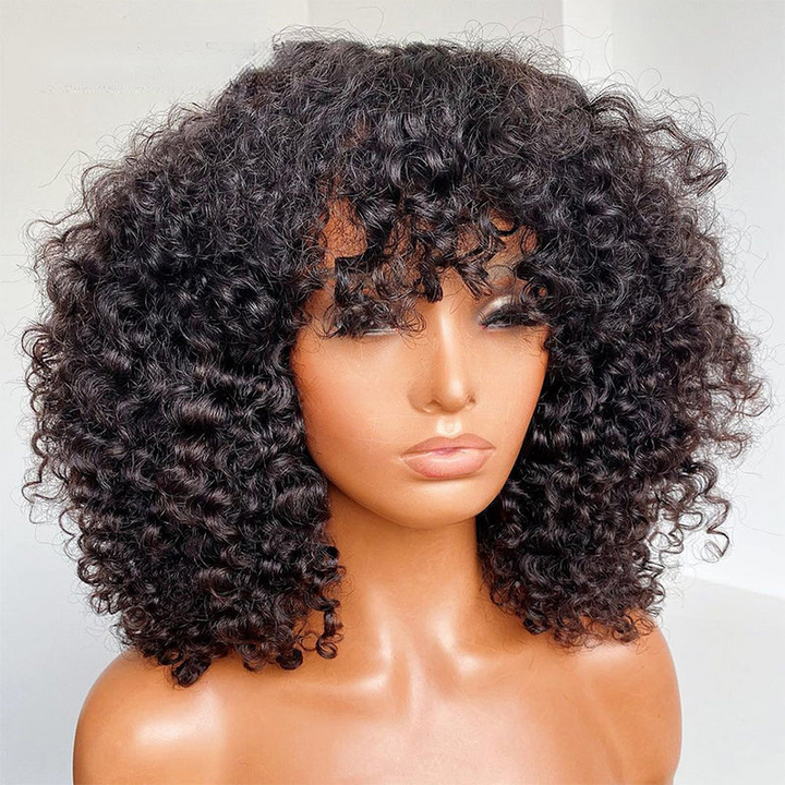 Perruque longue bouclée crépue sans colle sans dentelle 100 % cheveux humains