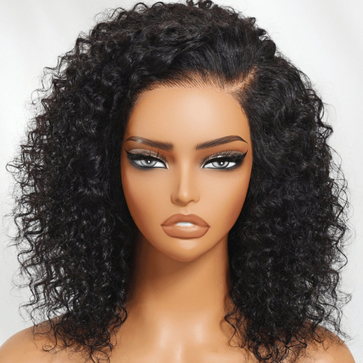 4x4/7x5 Lace Black Side Part Curly Bob Wear Go Glueless Wig