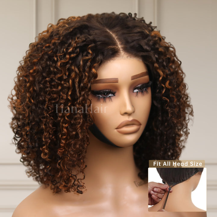FlexCap Wear & Go Copper Highlight Kinky Curly 7x5 Pre-Everything & Transparent Lace Flexi-Fit Invisi Drawstring Cap Glueless Wig