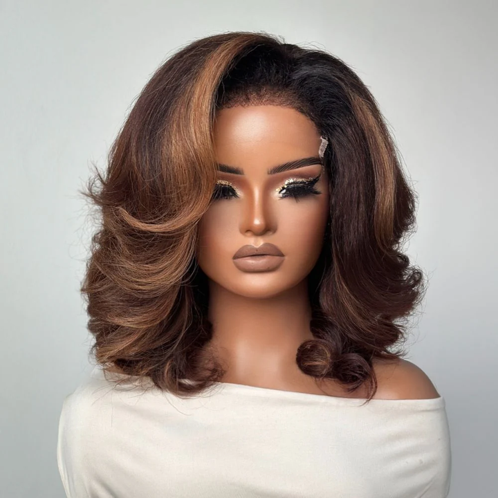 4x4 Lace Ombre Golden Brown Blowout Wig with Kinky Edges