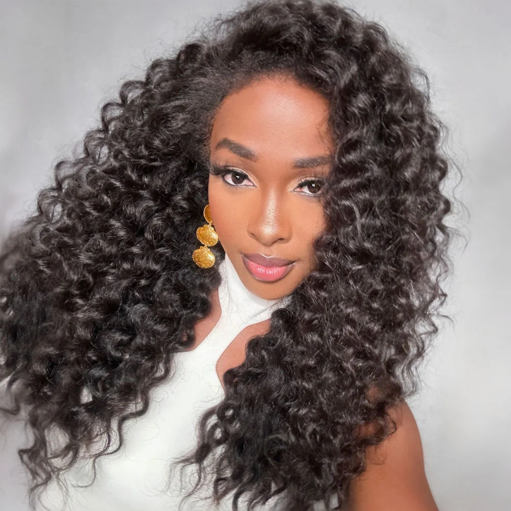 4x4 Lace Fluffy Wand Curls With 4C Kinky Edges Glueless Wig